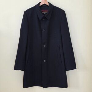 Hugo Boss The Task Wool Overcoat Men US 38R Black Lined Minimalist Office Grunge